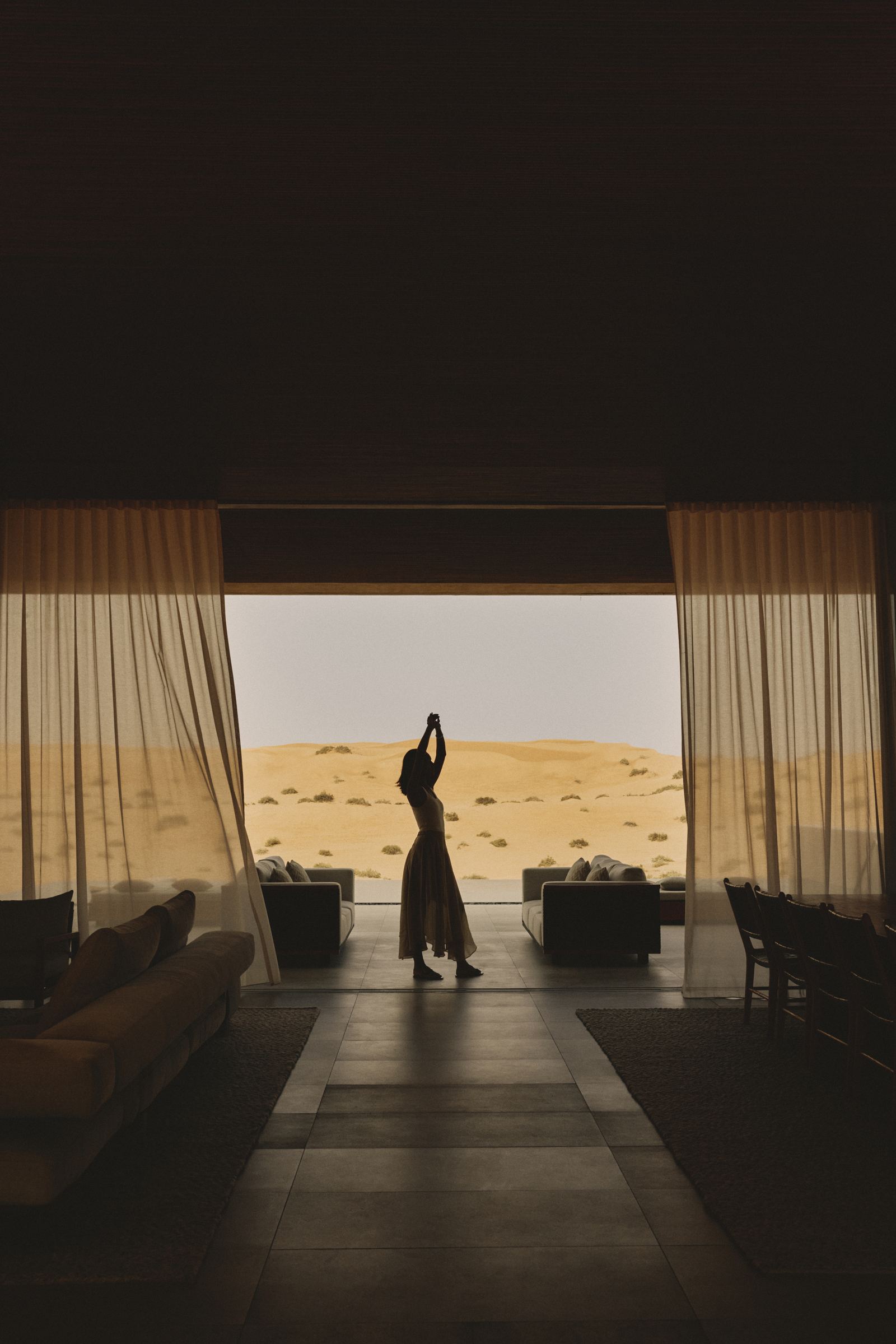 A living room open to the dunes